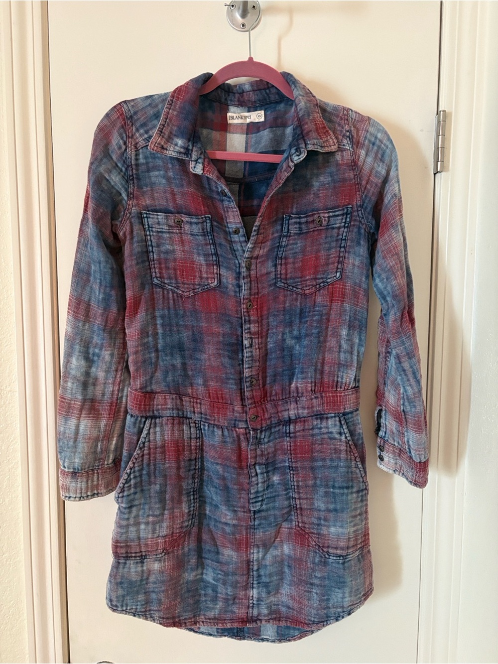 Blank NYC Red and Blue Plaid Shirt Jacket Dress XS